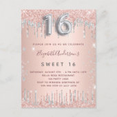 Sweet 16 Rose Gold Silber Glitzer Geburtstag Einladungspostkarte (Vorderseite)