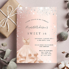 Sweet 16 Rose Gold silber Glitzer Kleid glamourös Einladung