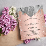 Sweet 16 Rose Gold Silberballons Einladung<br><div class="desc">Für einen eleganten Sweet 16,  16. Geburtstag. Eine Rose mit goldenem Farbverlauf. Dekoriert mit Rose Gold,  Rost und Imitat silberne Tropfen,  Farbe Tropfen Look und Ballons. Personalisieren und fügen Sie einen Namen und Party-Details. Der Name wird mit einem handgeschriebenen Stilskript geschrieben</div>