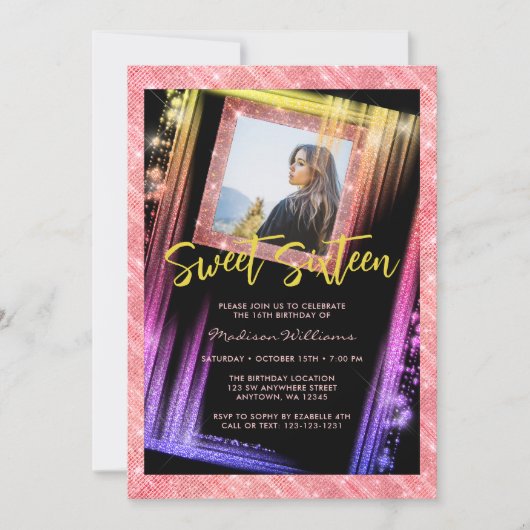 Sweet 16 Rose Gold Sparkle Glitzer Custom Foto Einladung (Vorderseite)