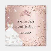 Sweet 16 Rose Gold Tiara Kleid Glitzer Name Magnet (Vorne)