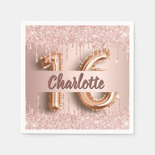 Sweet 16 Rose Gold Tropfen Serviette (Vorderseite)