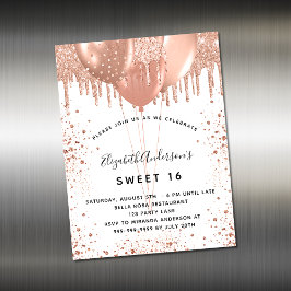 Sweet 16 Rose Gold Weißer Glitzer Einladungsmagnet Magnetkarte