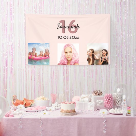 Sweet 16 Rose Goldblau Willkommen Banner (Party)