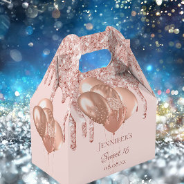 Sweet 16 Rose Goldblütenballons Glitzer Geschenkschachtel