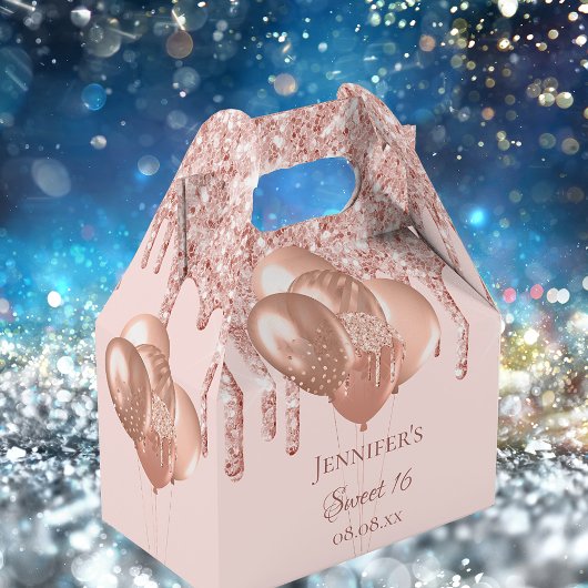 Sweet 16 Rose Goldblütenballons Glitzer Geschenkschachtel