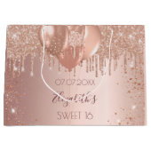 Sweet 16 Rose Goldblütenballons Glitzer Große Geschenktüte (Vorderseite)