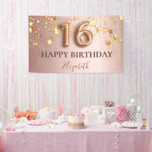 Sweet 16 Rose goldene Sterne Rosa Begrüßung Banner