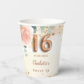 Sweet 16 Rose Goldflorale Pappbecher (Vorderseite)