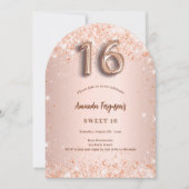 Sweet 16 Rose Goldpinke Konfetti Bogen Einladung (Vorderseite)