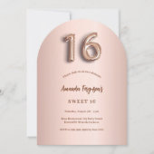 Sweet 16 Rose Goldrosa Bogen Einladung (Vorderseite)