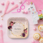 Sweet 16 Rose Goldrot Glitzer Blumengeometrie Pappteller (Party)