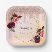 Sweet 16 Rose Goldrot Glitzer Blumengeometrie Pappteller (Vorderseite)