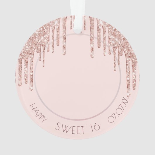 Sweet 16 Rose Goldrot Glitzer Tropfen Foto Ornament (Rückseite)