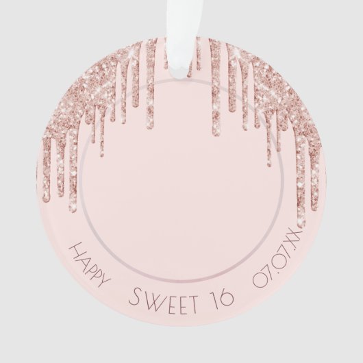 Sweet 16 Rose Goldrot Glitzer Tropfen Foto Ornament (Vorderseite)
