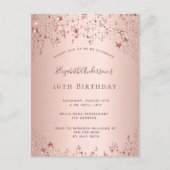 Sweet 16 Rose Goldstars Einladung Postkarte (Vorderseite)