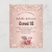 Sweet 16 Rose Goldwagen elegant Einladungspostkarte (Vorderseite)