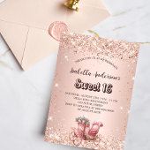 Sweet 16 Rose Goldwagen elegant Einladungspostkarte
