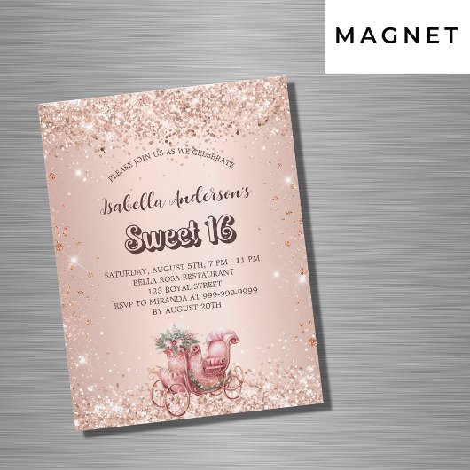 Sweet 16 Rose Goldwagen Luxus Magneteinladung