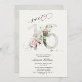 Sweet 16 Rose Grau | Silberromantische Einladung (Vorne/Hinten)