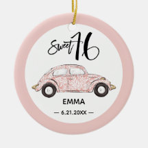Sweet 16 Rose Rosa Foto Name Keramik Ornament