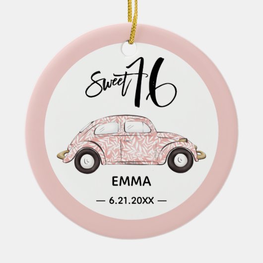 Sweet 16 Rose Rosa Foto Name Keramik Ornament (Vorne)