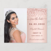 Sweet 16 Rose Schwarz Foto QR Save the Date Karte (Vorderseite)