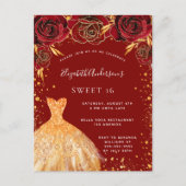 Sweet 16 Rot Gold Glitzer Kleid Blumenladen Postkarte (Vorderseite)