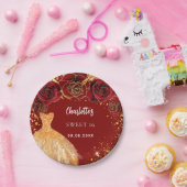 Sweet 16 Rot Gold Glitzer Kleid Blumenstrauß Pappteller (Party)