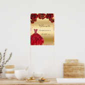 Sweet 16 Rot Gold Kleid Blumenempfang Poster (Küche)