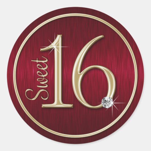 Sweet 16 Rot/Gold Umschlag Aufkleber Stickers (Vorderseite)
