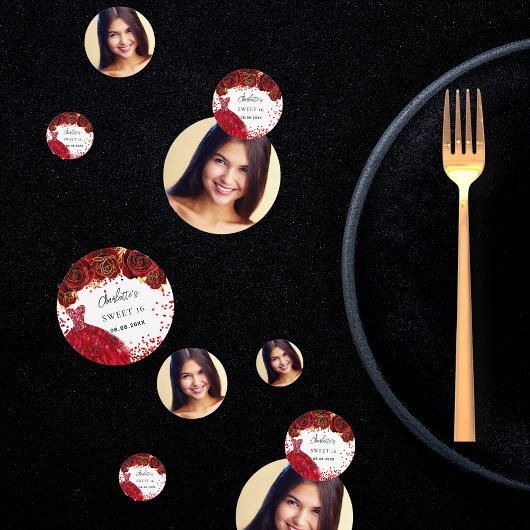 Sweet 16 Rot Kleid Blume Weiß Foto Konfetti