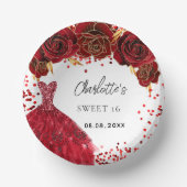 Sweet 16 Rot Kleid Blume weiß Pappteller (Vorderseite)