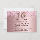 Sweet 16 rot-rosa Glitzer glamourös Save The Date (Vorderseite)