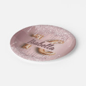 Sweet 16 rot Rosa Glitzer Name glamourös Pappteller (Schrägansicht)