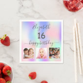 Sweet 16 rot rosa lila Foto holografisch Serviette (Beispiel)