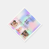 Sweet 16 rot rosa lila Foto holografisch Serviette (Ecke)