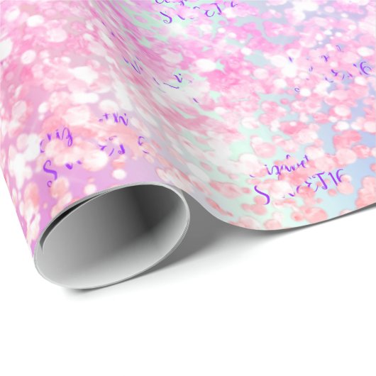 Sweet 16 rot rosa lila holografisch geschenkpapier (Rolleneckpunkt)