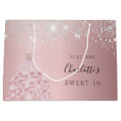Sweet 16 rot rosa silberes Glitzer Große Geschenktüte (Vorderseite)