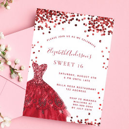 Sweet 16 rot weißes Kleid glamourös Einladungspostkarte