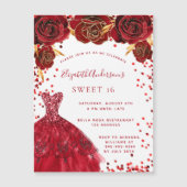 Sweet 16 rot weißes Kleid Luxus Magneteinladung (Vorderseite)