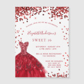 Sweet 16 rot weißes Kleid Luxus Magneteinladung (Vorderseite)