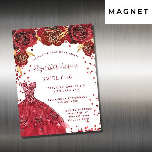 Sweet 16 rot weißes Kleid Luxus Magneteinladung