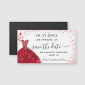 Sweet 16 rot weißes Kleid speichern Sie den Datums Magnetkarte (Vorne/Hinten)