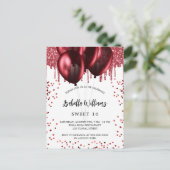 Sweet 16 rote Ballons weiß Einladungspostkarte (Stehend Vorderseite)