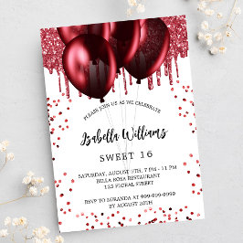 Sweet 16 rote Ballons weißer Luxus Einladung