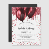 Sweet 16 rote Ballons weißer Luxus Magneteinladung (Vorne/Hinten)