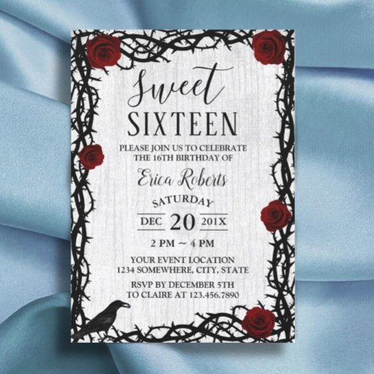 Sweet 16 Rote Rose & Thorn Elegant Messe Rustikal Einladung