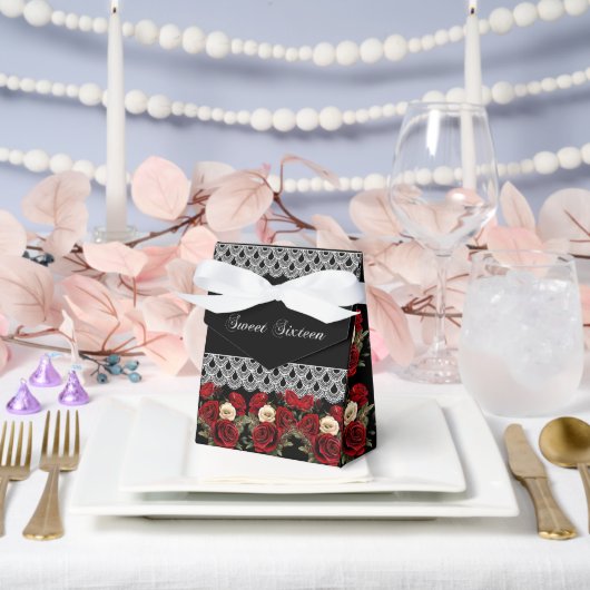 Sweet 16 Rote Rosen White Lace Sparkle Geschenkschachtel (Hochzeit)