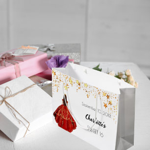 Sweet 16 rote weiße goldene Sterne kleiden tiara Große Geschenktüte